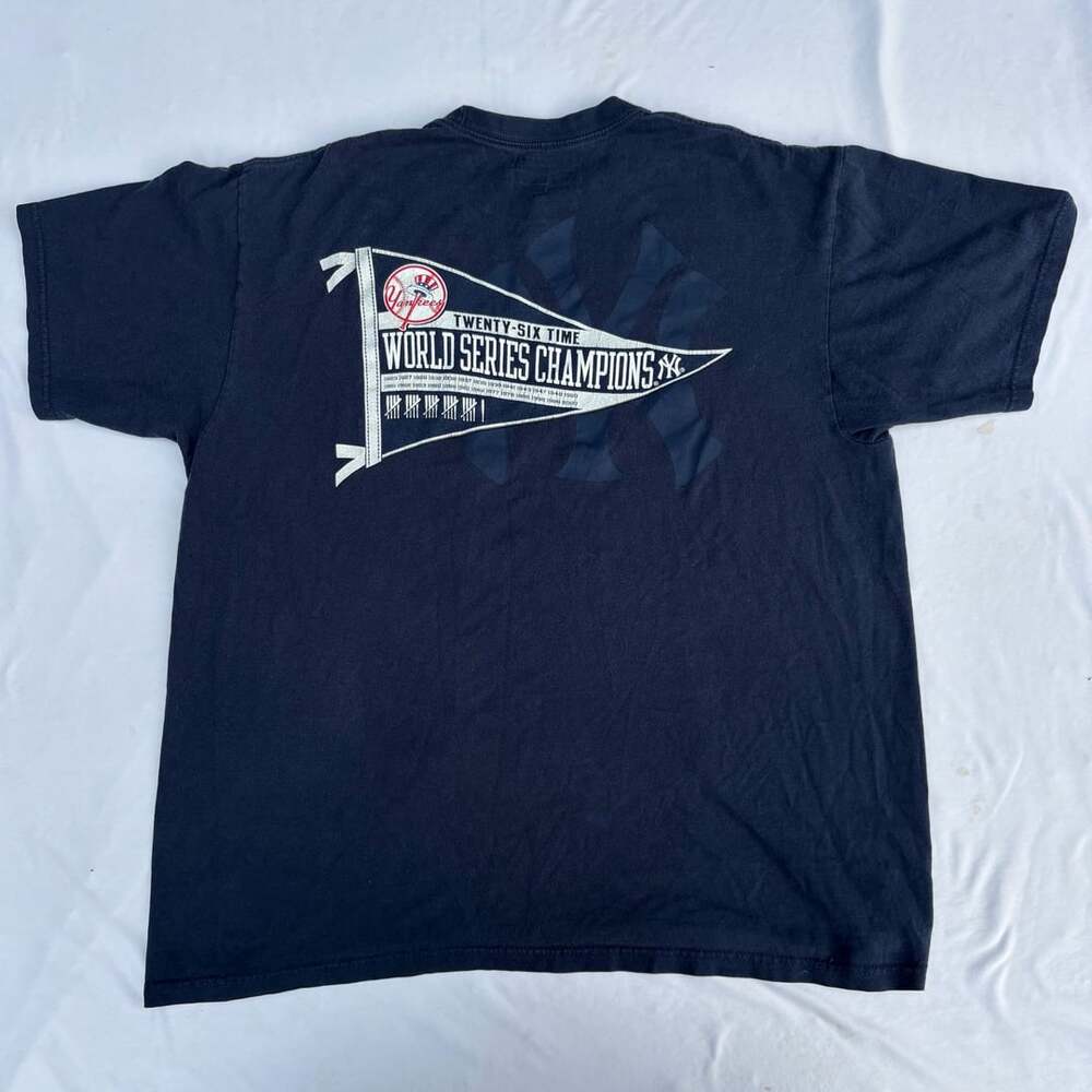 Y2K Nike Team New York Yankees World Series Champions T Shirt Pennant Navy Large - Picture 2 of 7